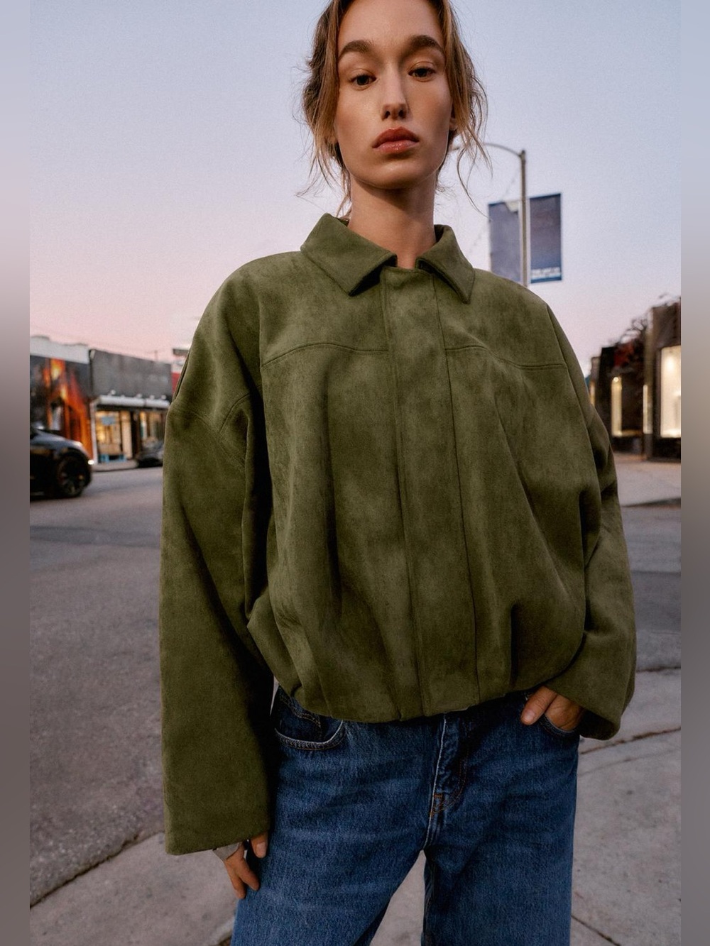 NWT. Zara Light Khaki Faux Suede Jacket. Size M.